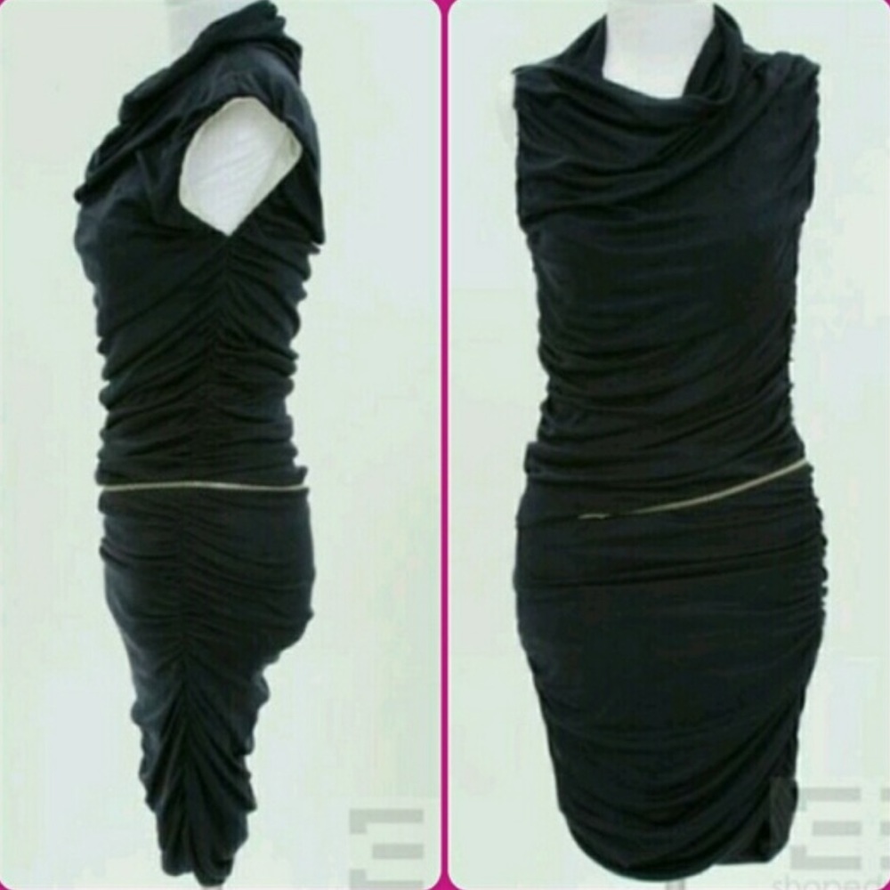 Wayne Silk Ruched Functional Zipper Waist Sleeveless Asymmetrical Dress Size 0